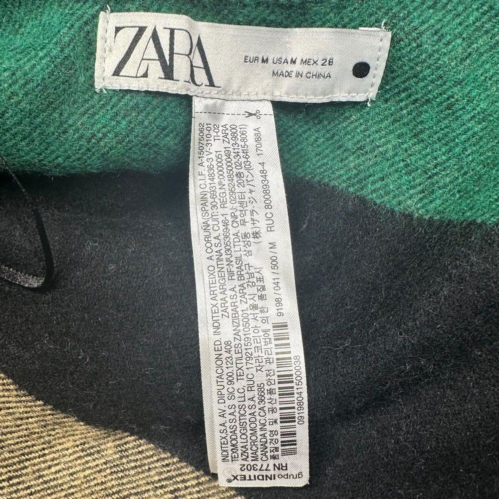 Zara Green Black Plaid Fringe Blanked Poncho Cape Womens Size M Medium - Picture 8 of 10